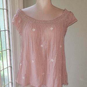 American Eagle Outfitters Pink Smocked Cap Sleeve Blouse